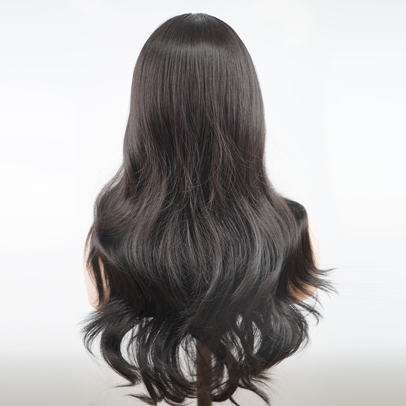 Perruque en fibre chimique transfrontalière européenne et américaine, vente en gros d'usine, casque complet, couleur naturelle, usage quotidien, cheveux longs et lisses_voghion.com