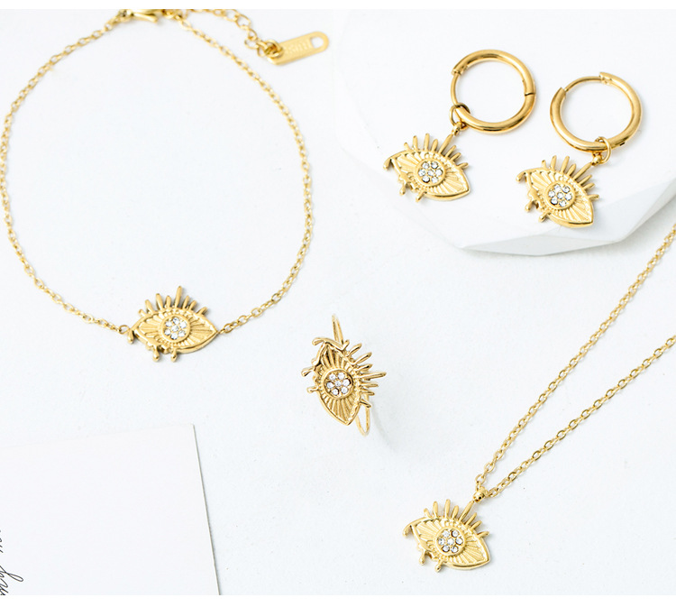Stainless Steel Devilu0027s Eye Shaped Pendant Necklace Earrings Bracelet Ring Four-piece Set
