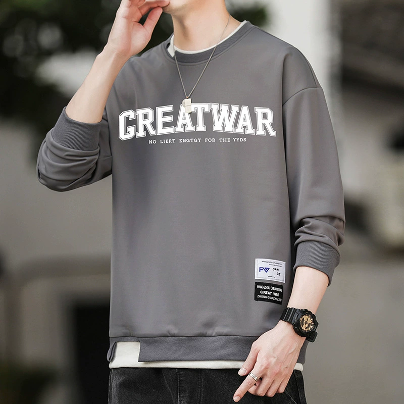 Круглый свитер мужская футболка с длинными рукавами весной и осенью свободная рубашка с дном большого размера