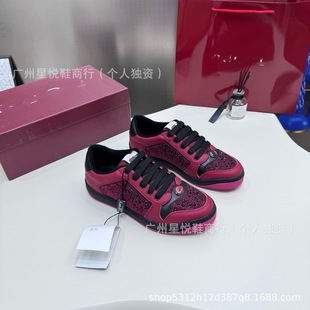 New 2025 Retro Rhinestone Versatile Sneakers Casual Genuine Leather Old Flower Couple Men and Women Dirty Shoes Ins