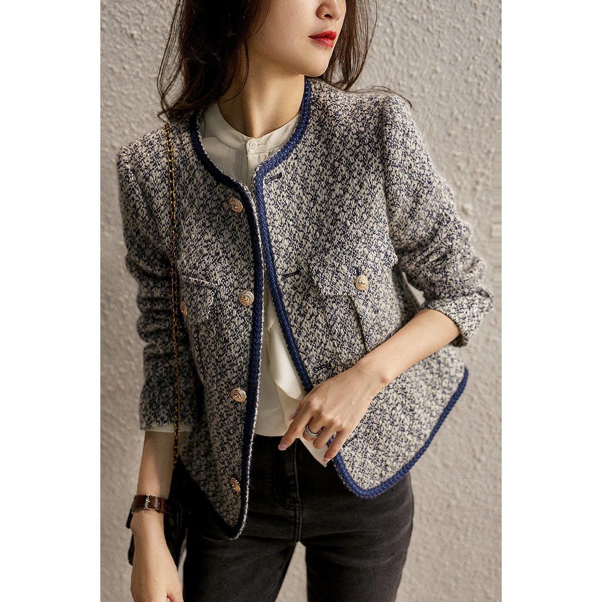 Fashionable Tweed Short Jacket for Women 2025 New Autumn and Winter Petite Versatile Outerwear Top