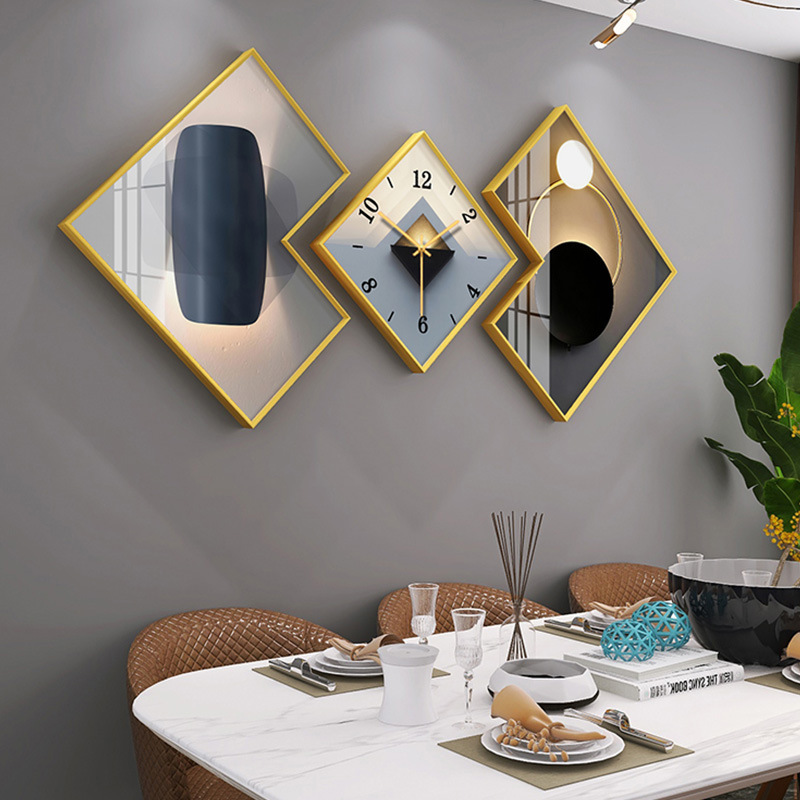 Modern Light Luxury Living Room Decoration Sofa Background Wall Hanging Painting High-End Atmospheric Rhombus with Clock Restaurant Hanging Painting Modern Light Luxury Living Room Decoration Sofa Background Wall Hanging Painting High-End Atmospheric Rhombus with Clock Restaurant Hanging Painting