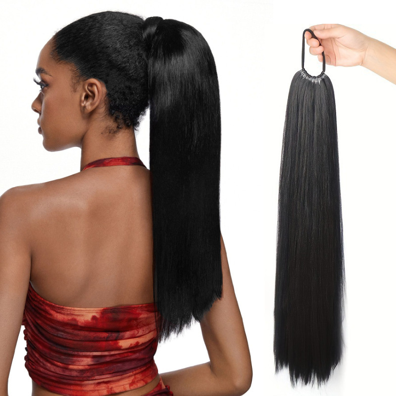 High Ponytail Wig for Women, European and American Style, 24inch Long Straight Ponytail, Natural Hairstyle Change, High-Temperature Fiber High Ponytail