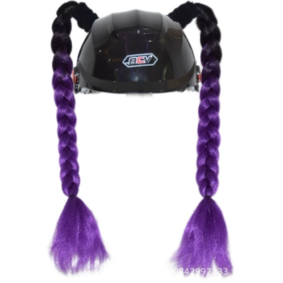 Two Colorful Ponytail Braids, Motosiklet dəbilqələri - 1-pair-of-black-and-purple-ponytails