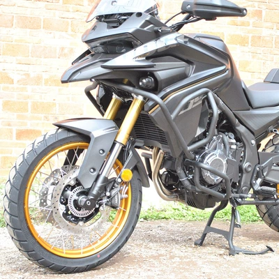 Applicable to Longxin Wuji DS525X senior brother bumper modification applicable to upper and lower fully surrounded bumper drop-resistant bumper (Motorcycle bumper) - black-carbon-steel-upper-and-lower-fully-enclosed-bars-no-conflict-with-engine-guard-plate