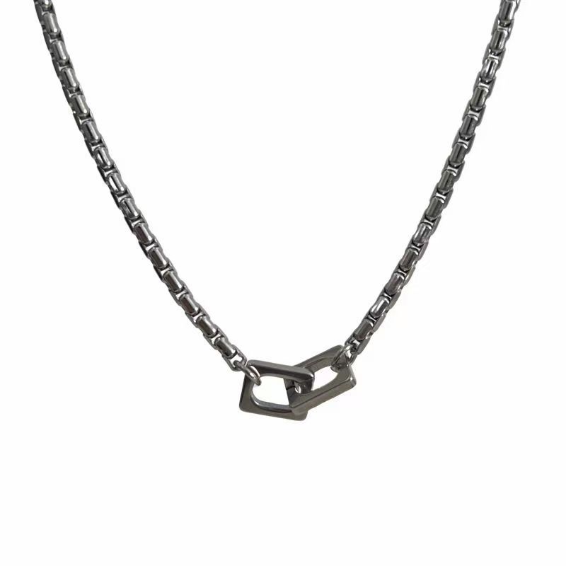 Minimalist Double Ring Buckle Titanium Steel Necklace For Men_voghion.com
