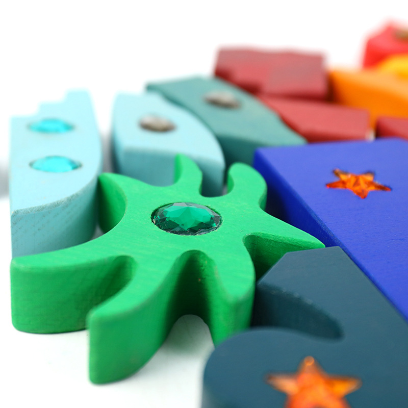 Bloques de construcción orientales brillantes de madera, bloques de construcción creativos, madera de haya, madera maciza, juguetes educativos de educación temprana para niños