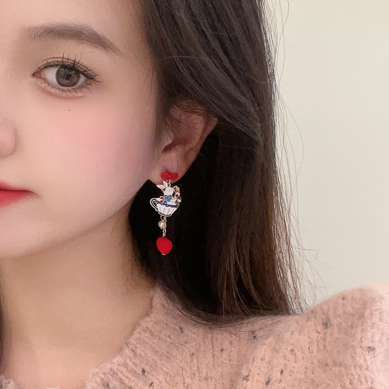 1 Piece Sweet Rabbit Heart Shape Enamel Alloy Drop Earrings display picture 6