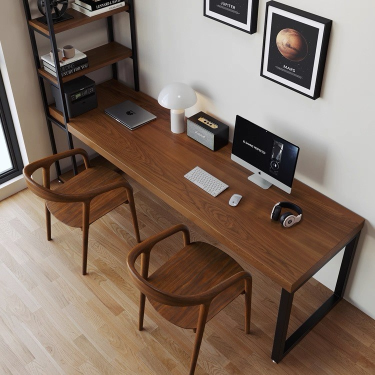 Factory Direct Sales Household Solid Wood Desk Multi-Person Learning Computer Desk Household Side Bookshelf Table Integrated Solid Wood Desk