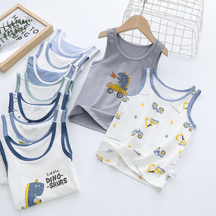2025 New Summer Cartoon Printed Boneless Kidsren's Vest Pure Cotton Boys Simple Sleeveless Top Bottoming