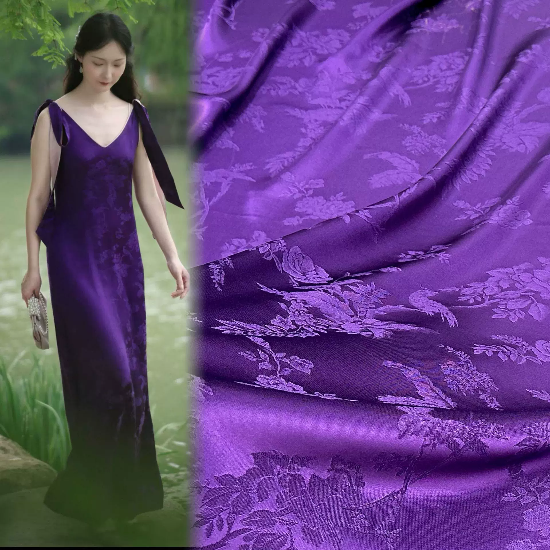 新款喜上眉梢人丝人棉缎面提花面料 新中式衬衫裤子国风旗袍布料