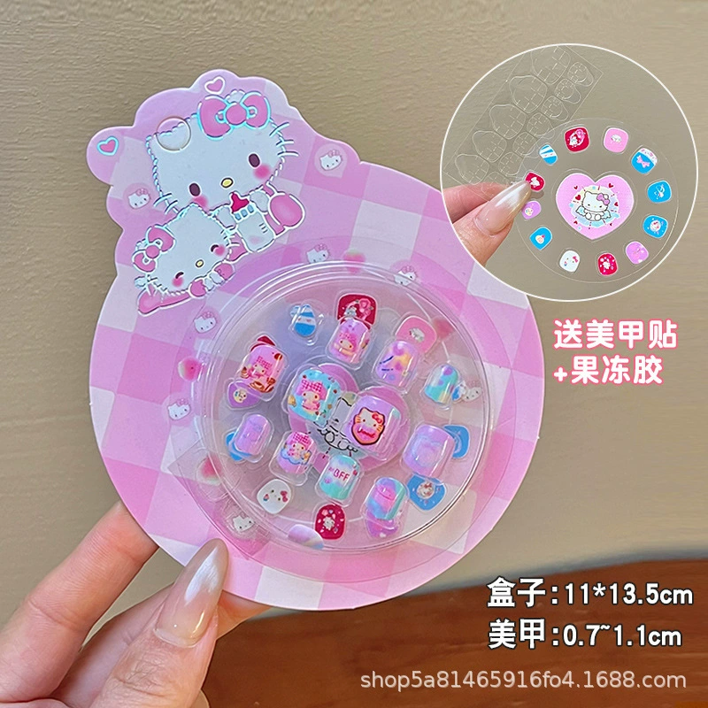 Sanrio, детские 3D-наклейки для ногтей, милые съемные мультяшные искусственные ногти
