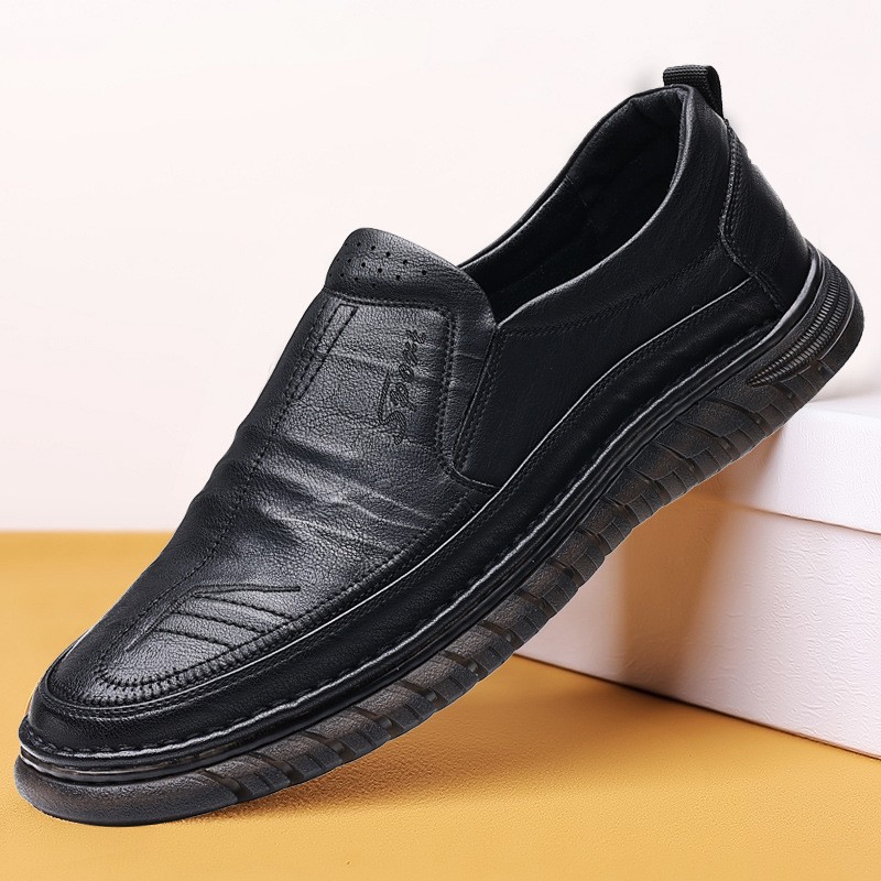 Chaussures décontractées en cuir pour homme, à enfiler, respirantes, à lacets, style printemps 2024, confortables, idéales pour la conduite, blanches et noires._voghion.com
