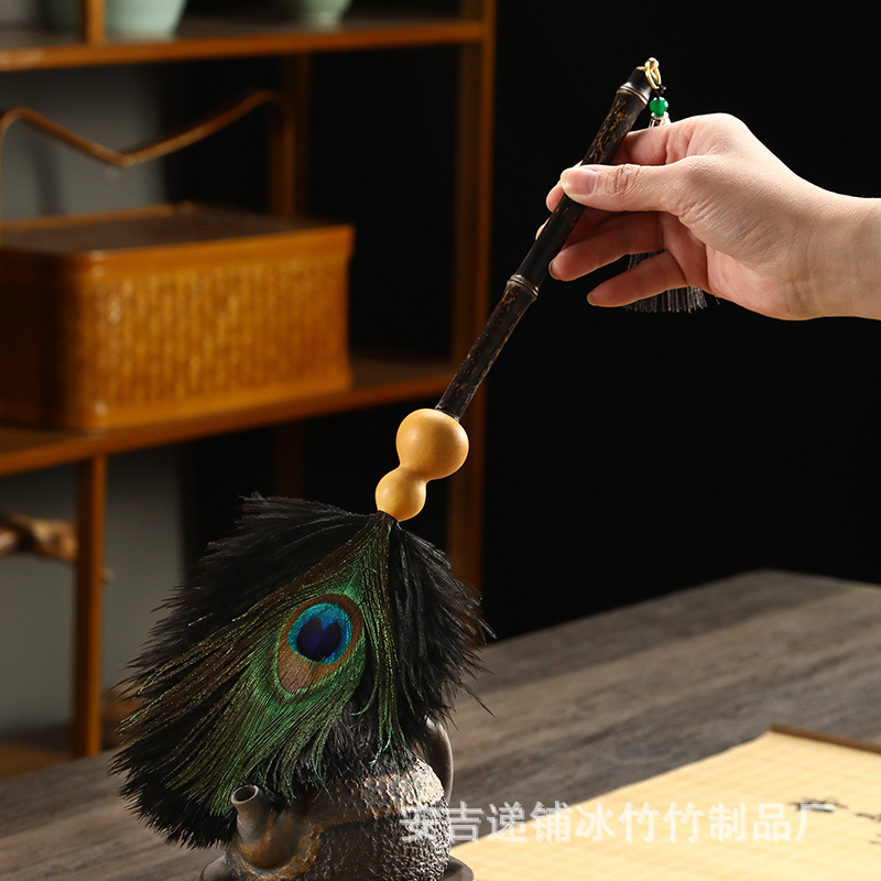 Bamboo Peacock Feather Dust Xiangfei Bamboo Ostrich Maw Sweeping Ash Home Artifact Bamboo Decoration Maw Duster Zen