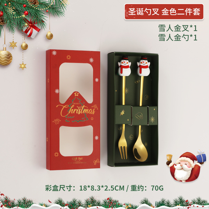크리스마스 인형 눈사람 포크/스푼 골드