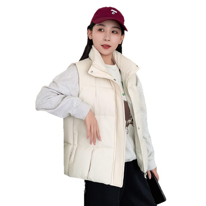 Otoño y invierno de 2025 nuevo chaleco de algodón de moda corto simple chaleco de algodón de cuello vertical chaleco sin mangas