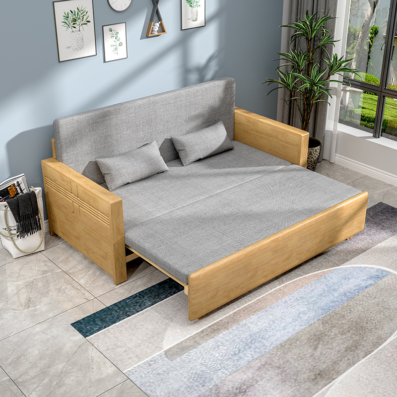 Plegable de madera maciza nórdica sofá cama pequeño apartamento moderno simple multifuncional Individual Doble sala de estar de doble uso muebles perezosos