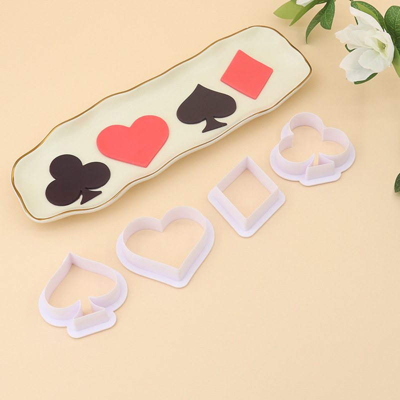 Nuevo 4 unids poker impresión en color molde de corte melocotón negro amor pastel galleta repujado DIY hornear suministros