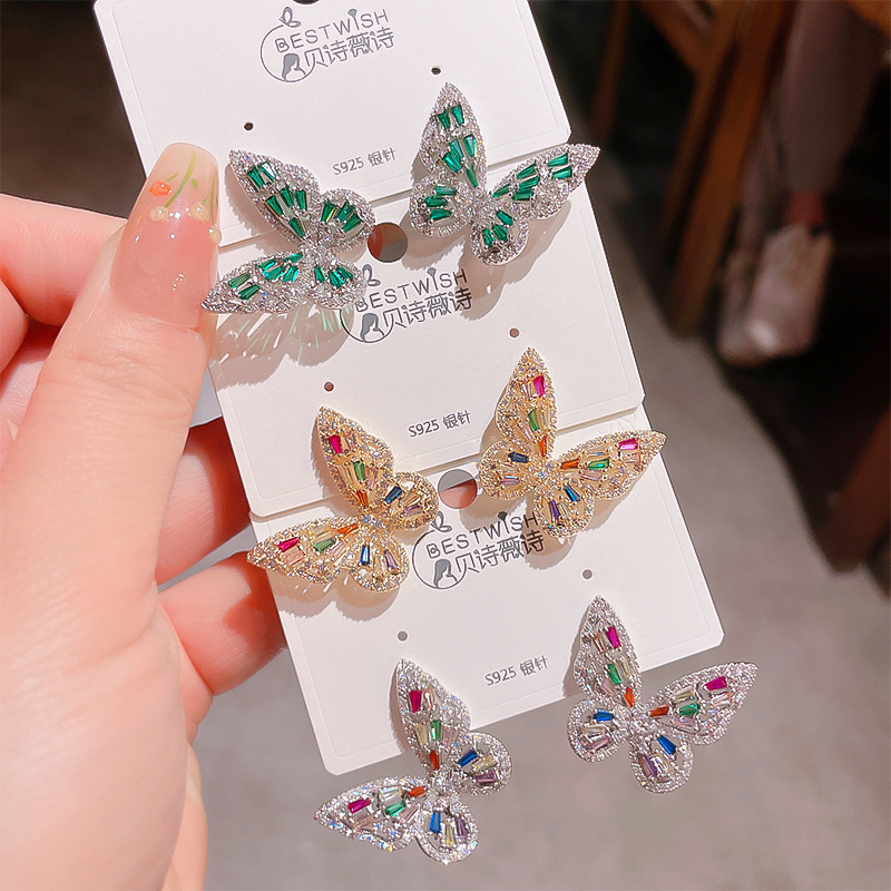 1 Pair Ig Style Shiny Butterfly Plating Inlay Copper Zircon Ear Studs display picture 1