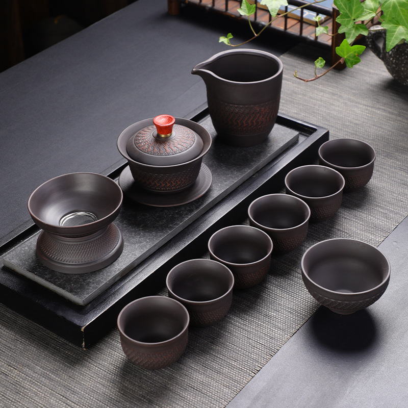 Vintage Zisha Kung Fu Tea Set for Home Use, High-End Light Luxury Tea Maker—Perfect Business Gift for Clients, Available with Customized LOGO Printing