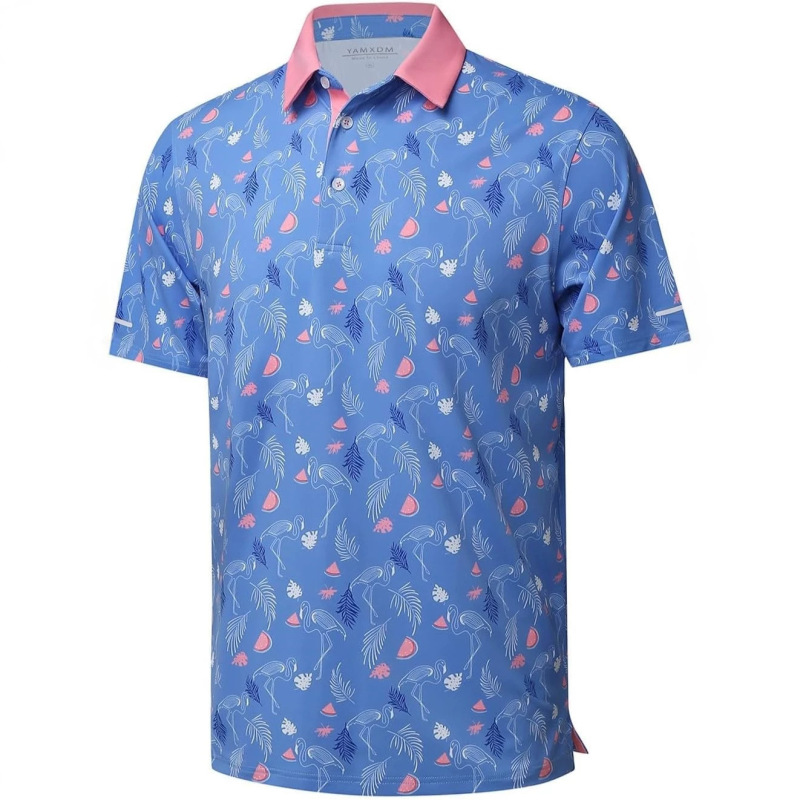YAMXDM Men's Golf Shirt - Dry-Fit, Sweat-Wicking, Short-Sleeve, Casual Striped Polo Shirt
