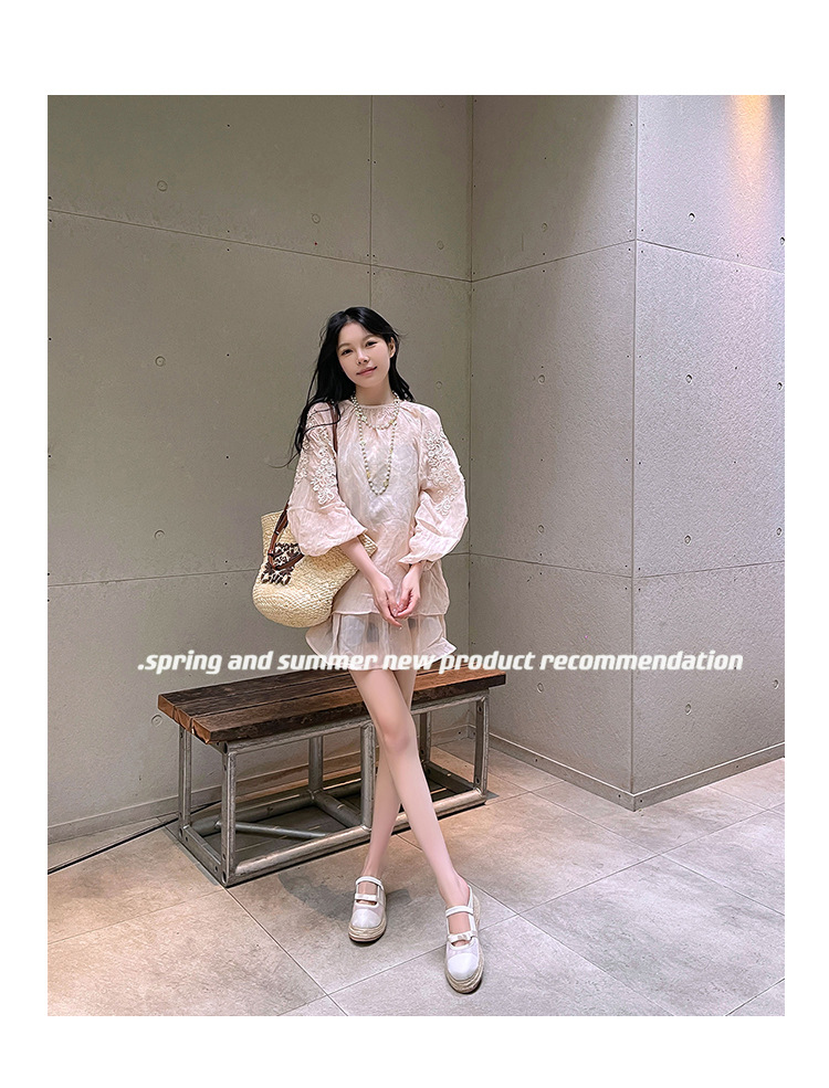 Xăng đan gót xuồng dệt đế dày 5cm bít mũi lưới phong cách nghỉ dưỡng — Lưới kim cương nóng, Lưới chấm bi, Lưới chi tiết 1