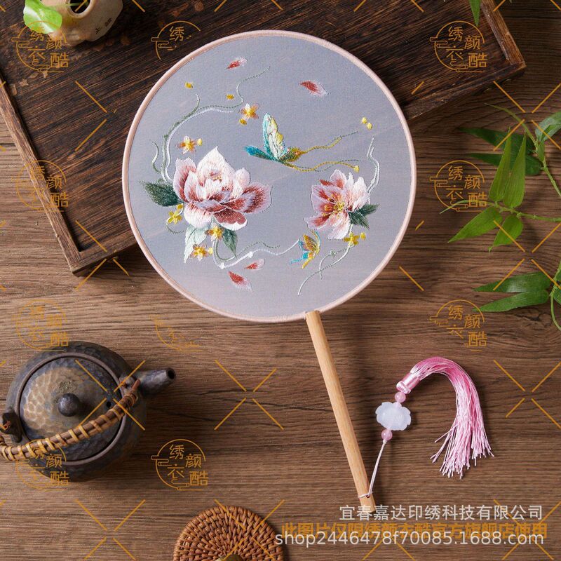 刺绣团扇古风汉服扇子苏绣中国风旗袍圆扇夏天舞蹈扇牡丹花专用扇|undefined
