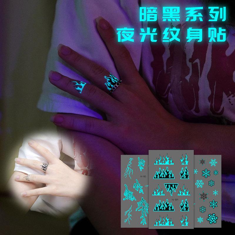 Tattoo stickers luminous finger tattoo dark wind butterfly letters waterproof luminous lasting temporary cross-border supply