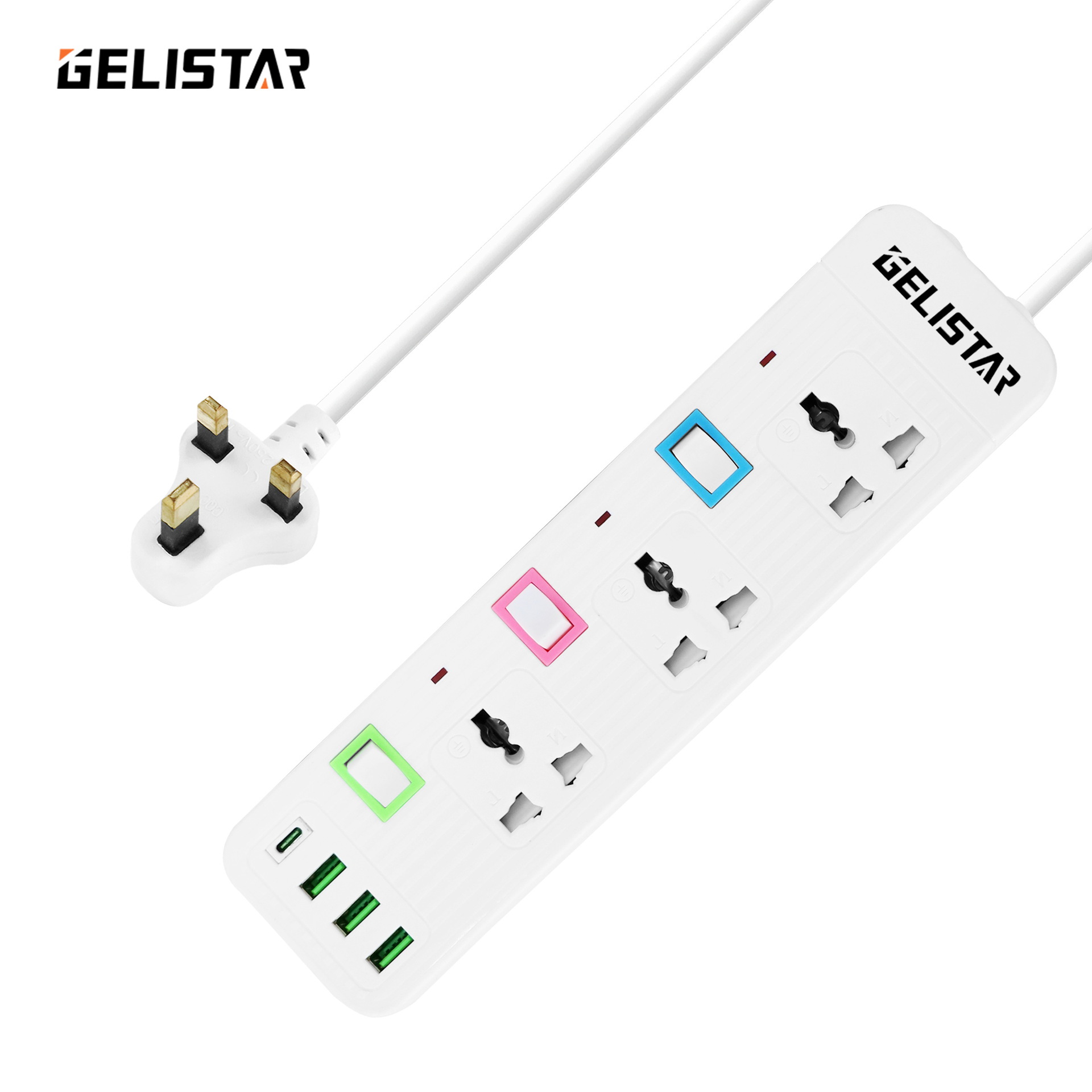 跨境万能孔插座3孔扩展插座带3个USB1TypeC独立开关电源板