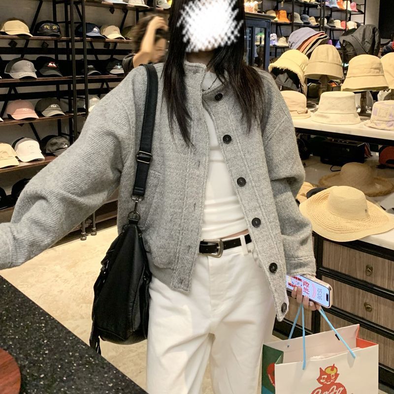 美式复古立领夹克外套女学生秋季新款设计感宽松百搭休闲棒球服潮|undefined