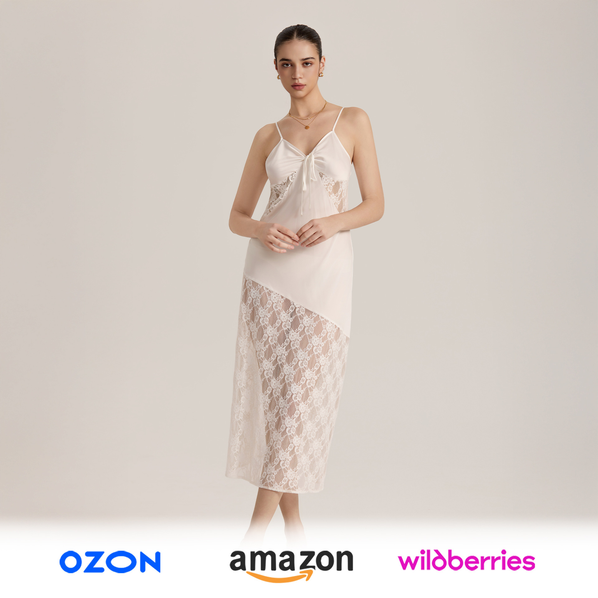 Europa y los Estados Unidos transfronterizos nuevos semi-permeables encaje satin empalmado esling vestido de dormir pura ropa de verano para mujeres SQ3909