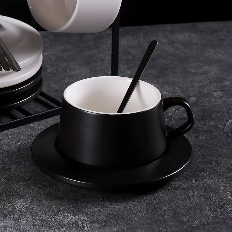 Negro mate - taza de café - 1 taza, 1 plato, 1 cuchara