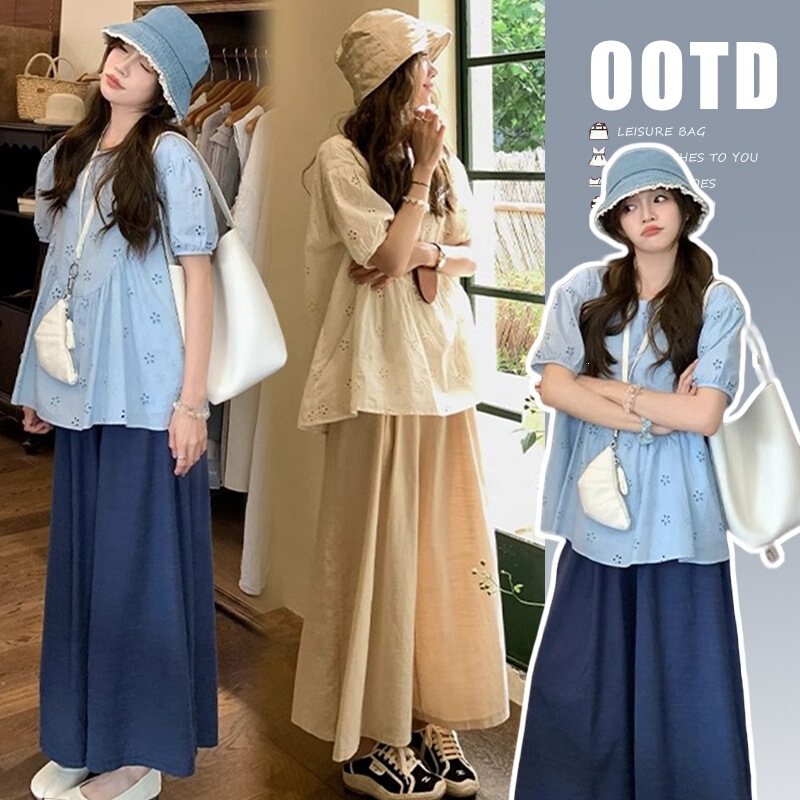 Maternity Suit Summer 2026 New Fashion Blue Round Neck Sweet Youthful Short-Sleeve Top and Pants Two-Piece Set for Women Maternity Suit Summer 2026 New Fashion Blue Round Neck Sweet Youthful Short-Sleeve Top and Pants Two-Piece Set for Women