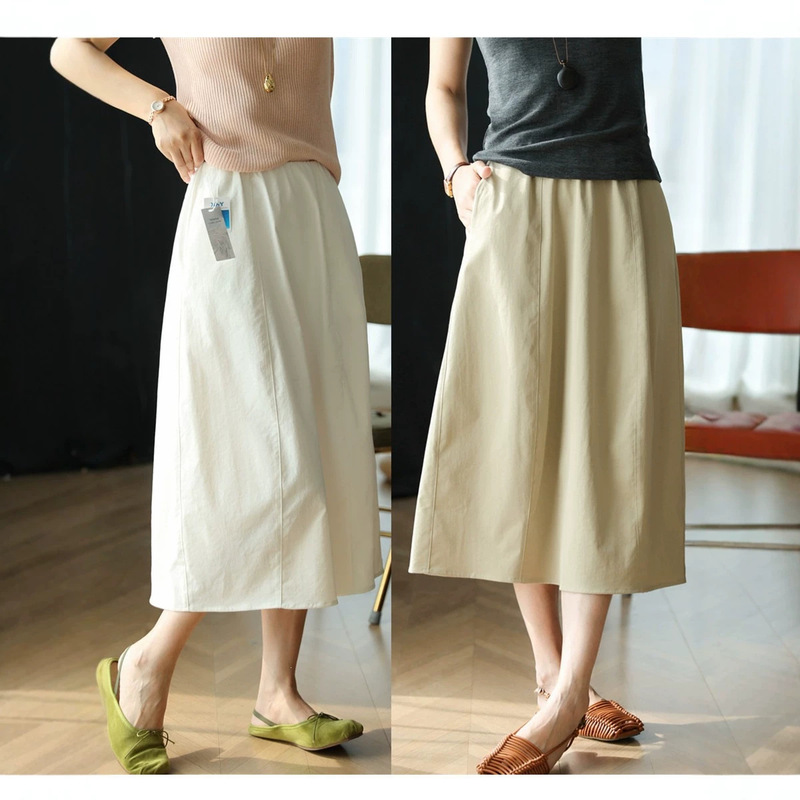 Anti-Wrinkle Ultra-Comfortable Cotton Skirt! High-Waisted Slimming A-Line Mid-Length Floral Skirt for Women, Versatile for Summer Commuting Anti-Wrinkle Ultra-Comfortable Cotton Skirt! High-Waisted Slimming A-Line Mid-Length Floral Skirt for Women, Versatile for Summer Commuting