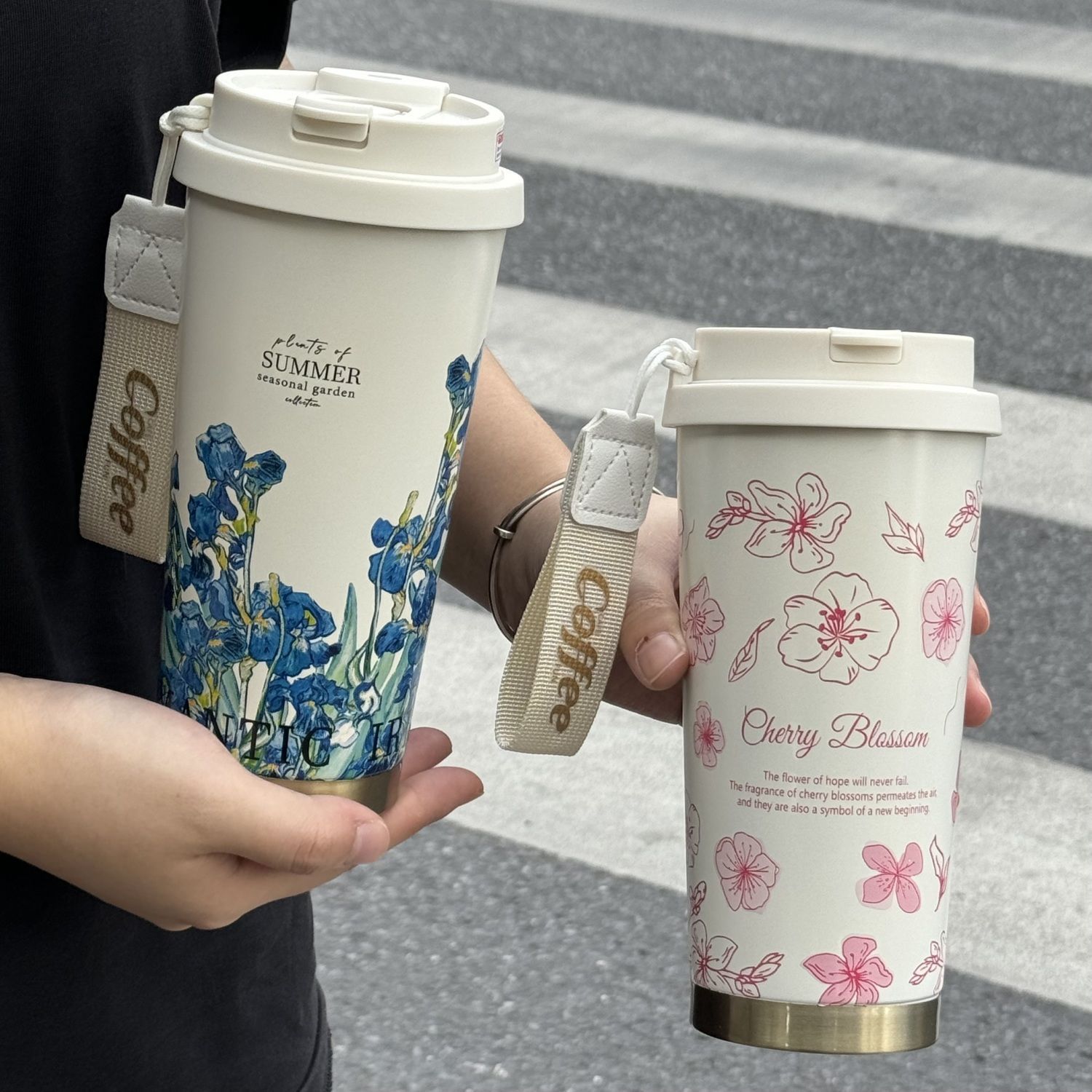 Nueva orquídea de campana 316 taza de alumno de alto valor ins taza de paja con cuerda taza de café de jardín de verano