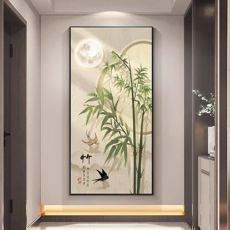 侘寂风led带灯画入户玄关装饰画新中式竹子客厅走廊过道挂画壁画|undefined