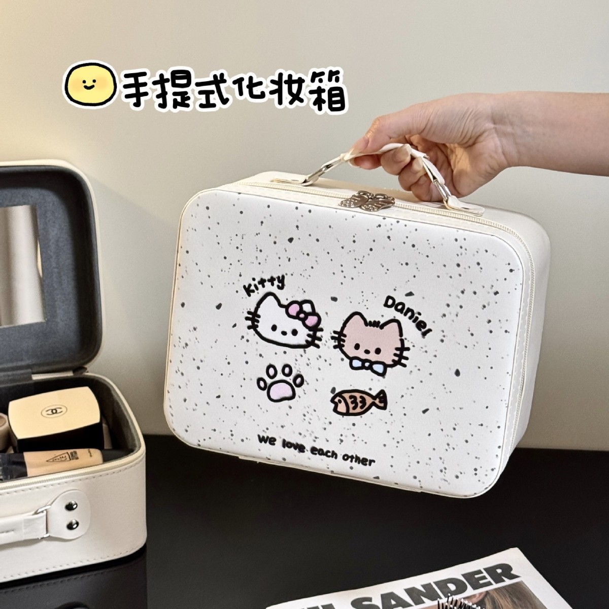 Maleta de maquillaje Pu maleta de maquillaje de gran capacidad mujer maleta de espejo portátil 2025 nueva maleta de viaje