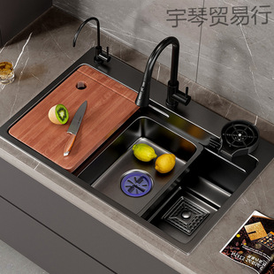 ♔ ♔ Kitchen 304 Stainless Steel Sink Black Nano Dishwashing Basin Large Single-Slot Sink Thickened Dishwashing Basin