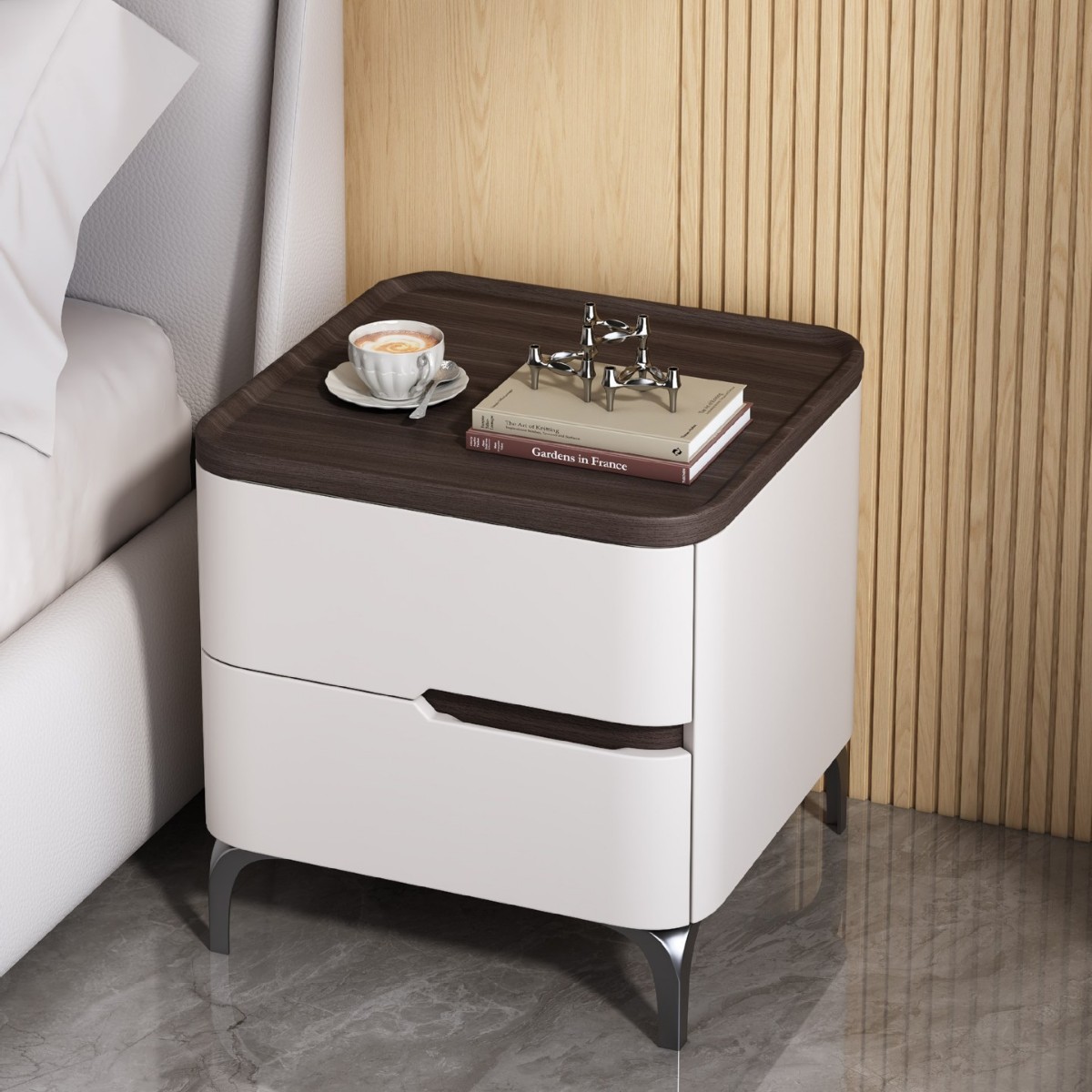 All Solid Wood Bedside Table for Home Bedroom 2025 Italian Light Luxury Bedside Table Two Drawer Bedroom Cabinet