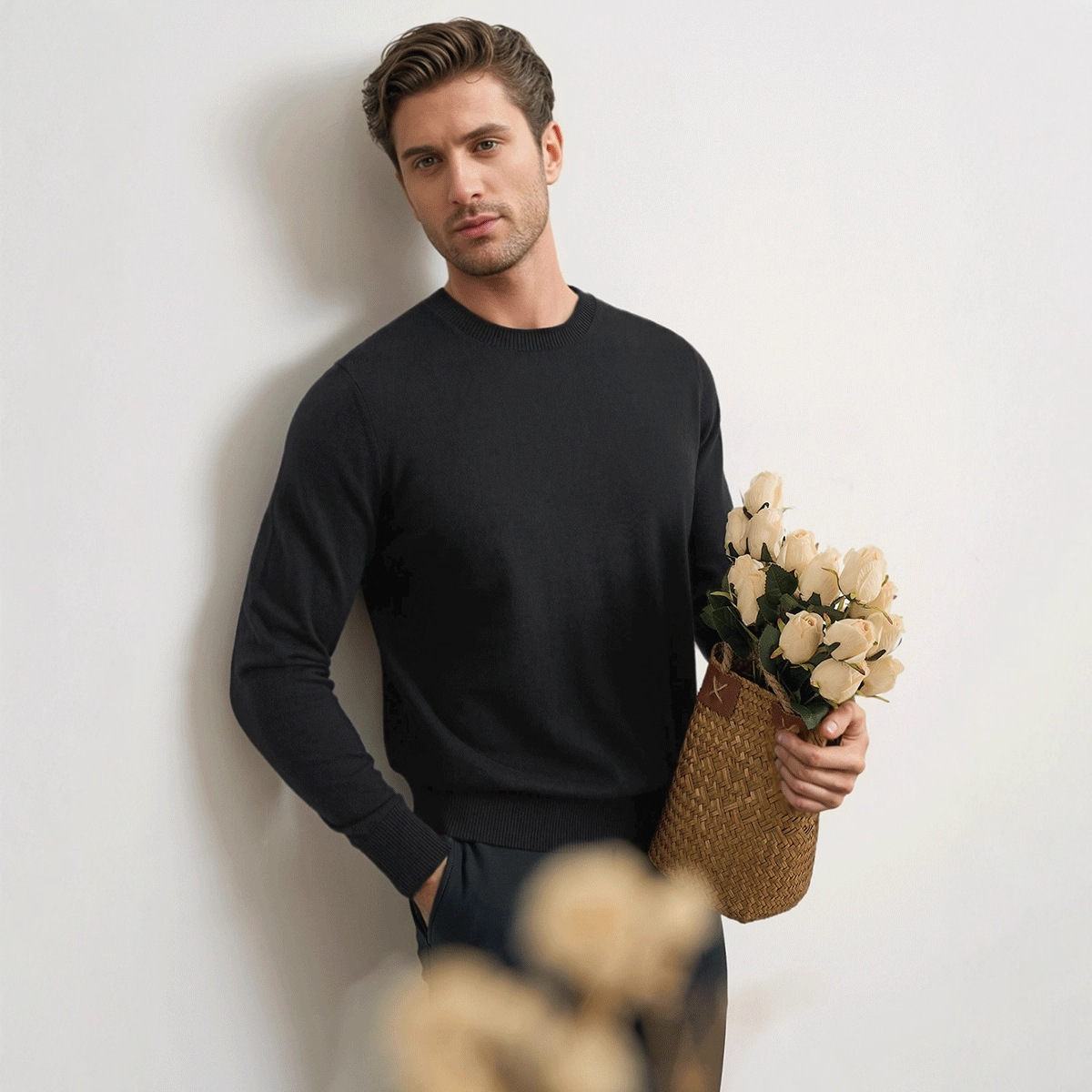 Cross-border hombre cuello redondo suéter de lana otoño invierno estilo viejo dinero suéter jersey de punto suéter para hombre