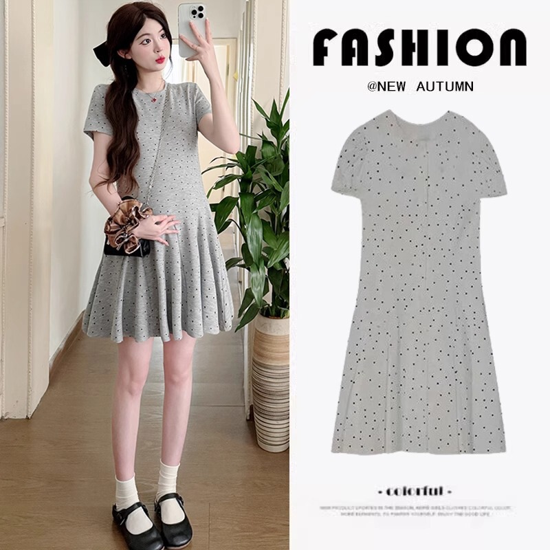 Maternity Dress Skirt Summer 2025 New Fashion Sweet French Loose Polka Dot Skirt Summer Maternity Dress