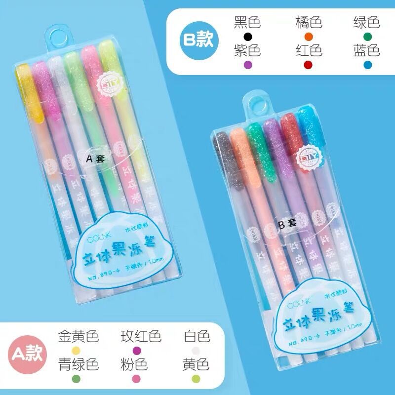 Colin 3D Stereo Jelly Pen DIY Fluorescent Pen Doodle Glass Painting Pen Journal Pen Student Colorful Neutral Pen