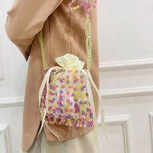 新款时尚彩色亚克力镂空水桶包包女 自制手工编织DIY百搭串珠包包