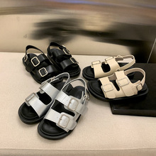 勃肯鞋双皮带扣平底凉鞋女2025夏款韩版搭扣休闲罗马鞋时尚沙滩鞋