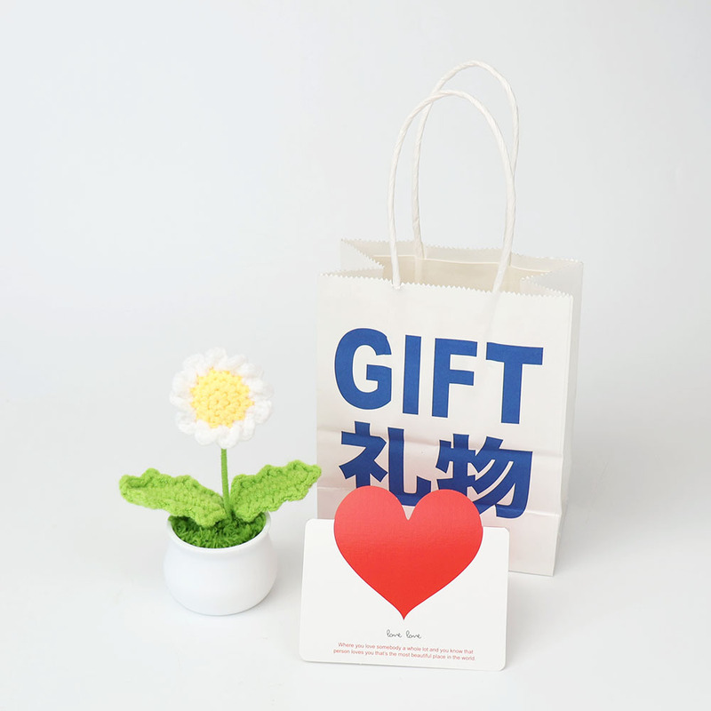 成品手工跨境针织毛线向日葵盆栽铃兰勿忘我仿真花摆件教师节礼物|undefined
