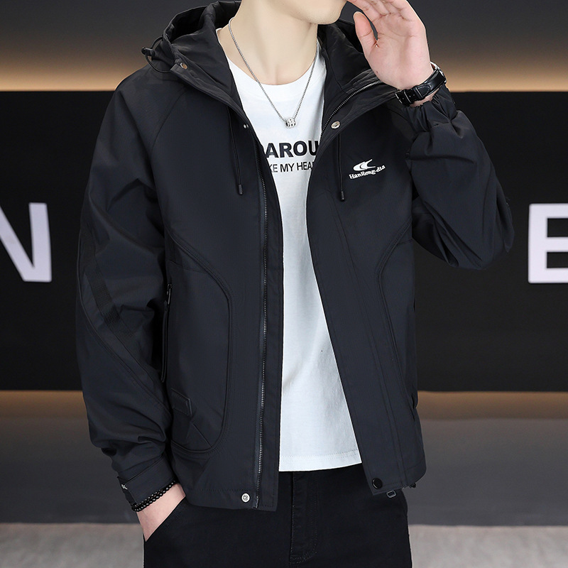 Chaqueta para hombre 2025 primavera y otoño ropa de trabajo con capucha chaqueta corta de todo fósforo marca de moda suelta casual para hombre nuevo top de manga larga