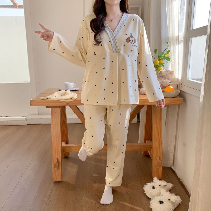 Maternity Pajamas with Breast Pads, New Spring and Autumn Style, Plus-Size Postpartum Sleepwear for Pregnant Women, Summer Nursing and Breastfeeding Loungewear Maternity Pajamas with Breast Pads, New Spring and Autumn Style, Plus-Size Postpartum Sleepwear for Pregnant Women, Summer Nursing and Breastfeeding Loungewear
