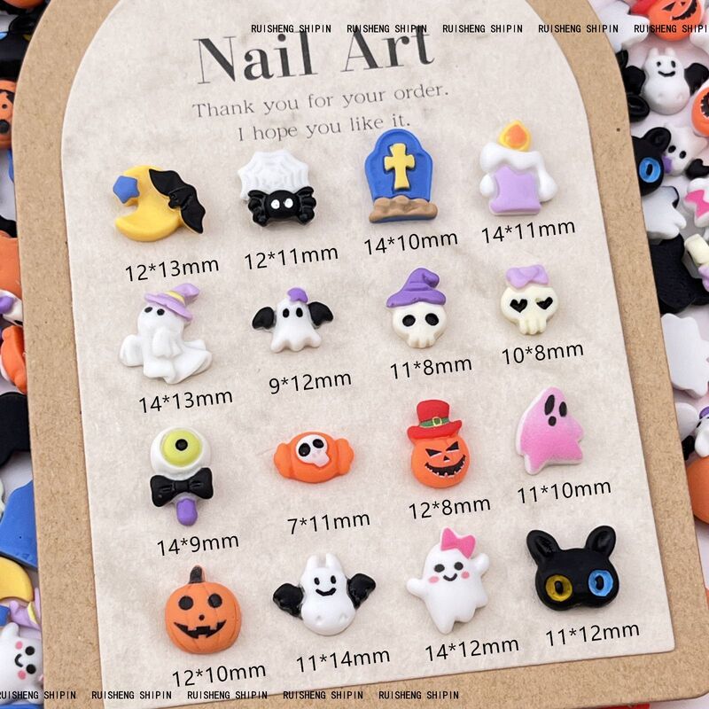 New Halloween Cartoon Nail Art Accessories Personality Funny Kid Skull Spider Resin Hairpin Nail Accessories