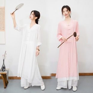 Real Shot # 2024 New Ethnic Style Cotton and Linen Zen Meditation Practice Clothing Set Chinese Style Yoga Clothing Tea Clothing Dance