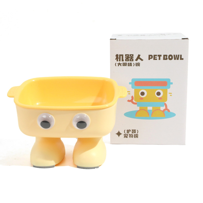 Cuenco inclinado del robot Hawo, cuello, boca oblicua, cuenco de comida para gatos, cuenco de plástico para mascotas universal para gatos y perros, cuenco antideslizante para pies altos
